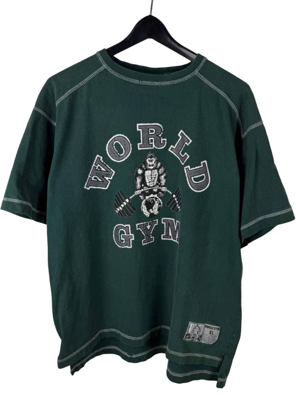Vintage 90s RARE World Gym Logo Green Athletic Streetwear Shirt Size XL